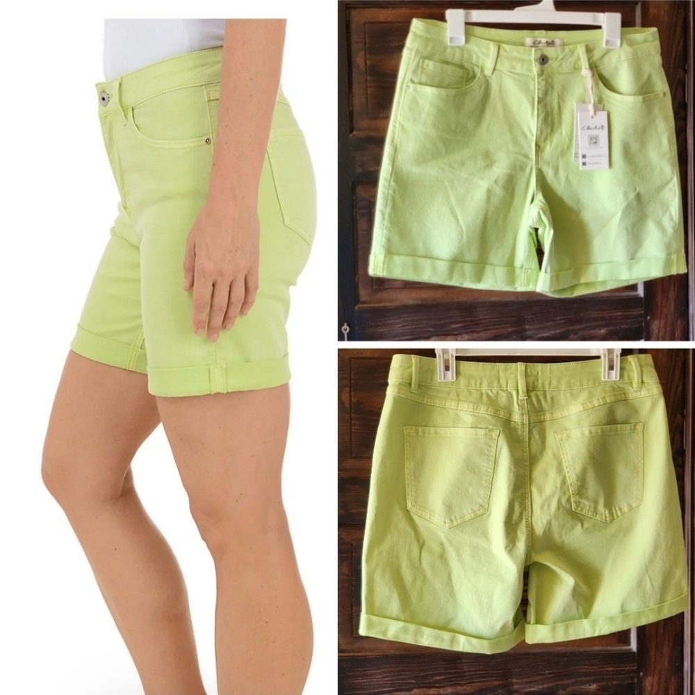 CHARLIE B $98 Keylime Bermuda Jean Shorts Roll Up Cuff Size 14 MSRP $98 - Picture 4 of 16